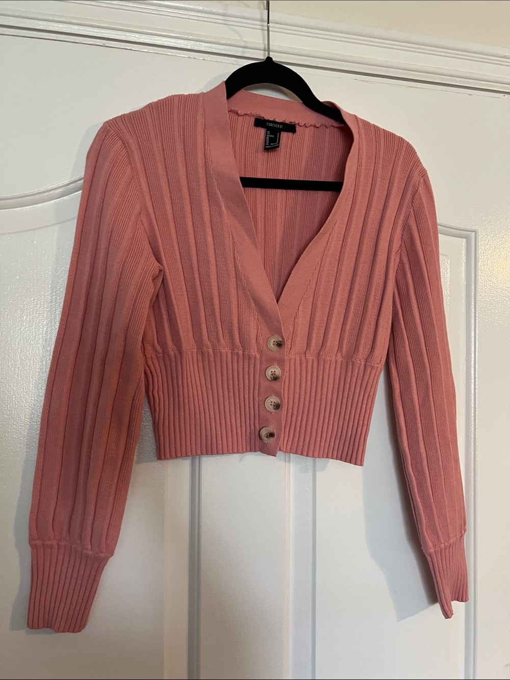 Forever 21 Ribbed Cropped Button-Front Cardigan - Rose Pink